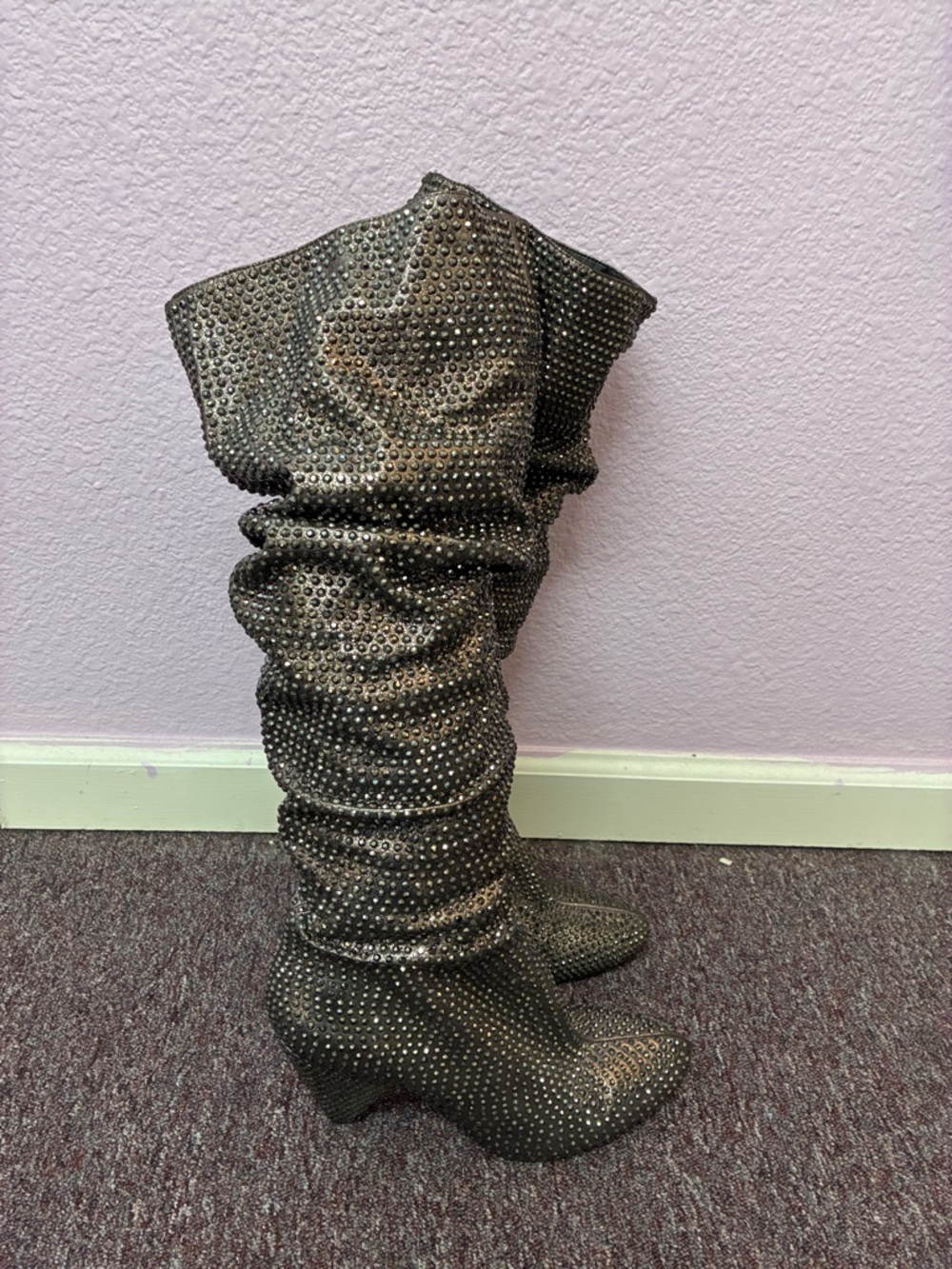INC International Concepts Black Glitter Studded Slouch Knee Boots-10B